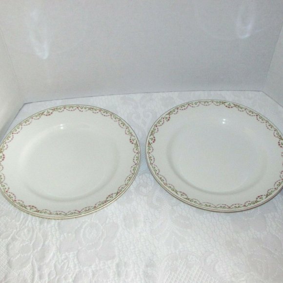 2 Vintage Johnson Bros. Dinner Plates Tiny Pink Rose Garland Swag - Picture 3 of 9